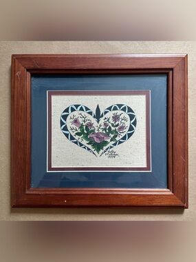 1999 Hetty Metzger Pennsylvania Dutch Folk Art Professionally Framed 10” X 9”